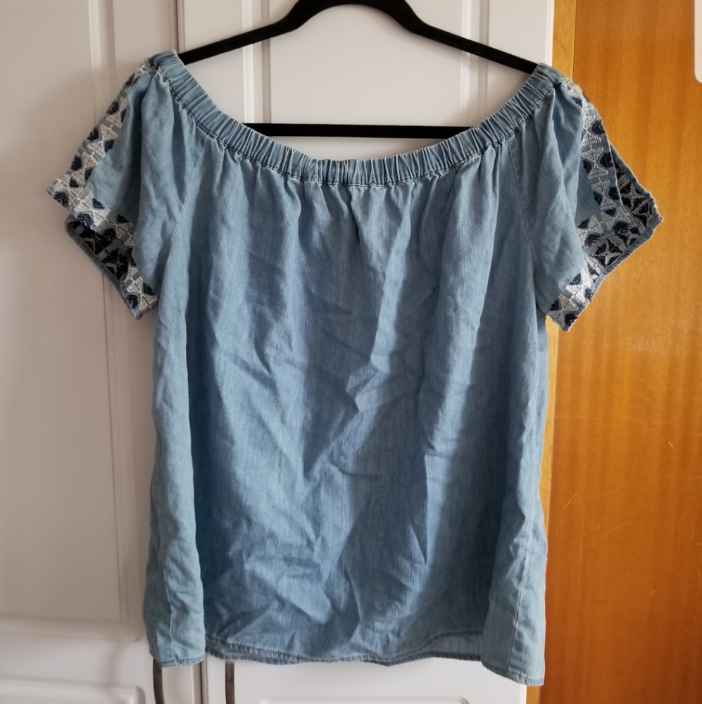 🍁🌺Vince Camuto off shoulder denim top with open sleeve detailing - Picture 4 of 10
